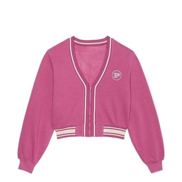 PINK Victoria's Secret Crop Sports Club Varsity Zip Jacket - Picture 1 of 5